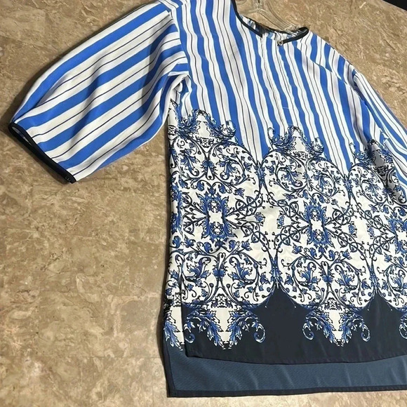 NWOT Adrienne Vittadini woman Small tunic top , stripes , flowers , 3/4 sleeve - Picture 9 of 14